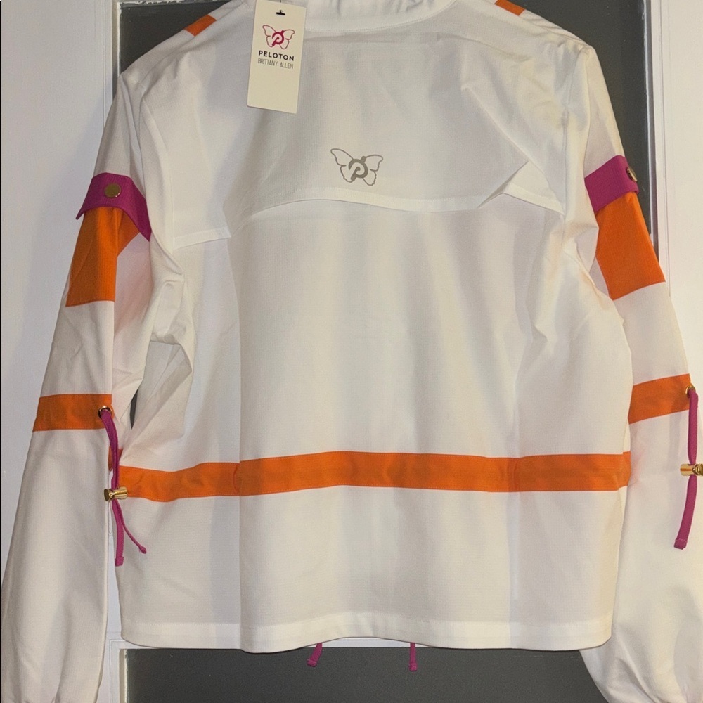 PELOTON CARGO JACKET NWTS WHITE ORANGE FUCHIA ZIP CLOSURE DRAW STRING GOLD TABS - Picture 6 of 11